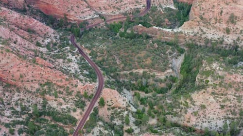 Aerial drone footage of Zion National Park in Utah, USA.
