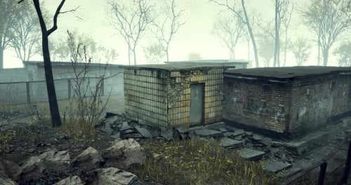 Grungy Abandoned Buildings in a Misty Post-Apocalyptic Setting