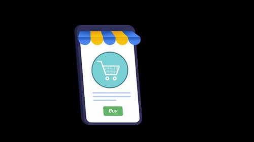 Mobile E-commerce Flat Design Animation with Shopping Bag