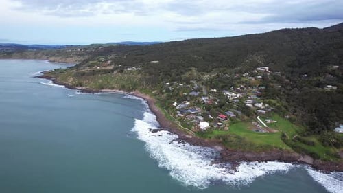 Aerial View Of Whale Bay Surf Bach Holiday Home Near Raglan, North Island, New Zealand.