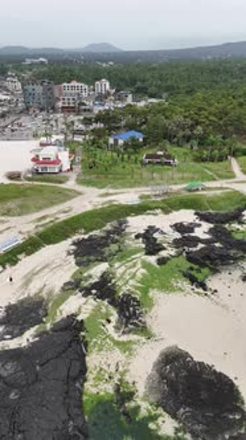 Aerial view of the coastal town of Cheju South Korea