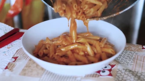 view of a typical Italian dish of pasta with sauce