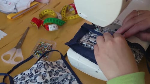Sewing Face Masks With A Machine Close Up