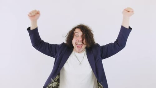 Man Jumps for Joy on White Background