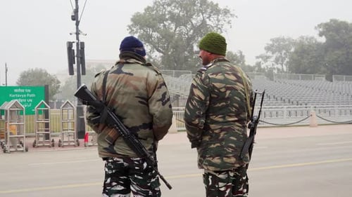 Two Indian Army Men Standing at Kartavya Path