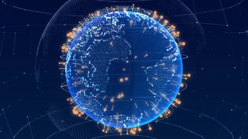 3D Connection Lines Around Earth Globe Motion of Digital Data Flow Alpha