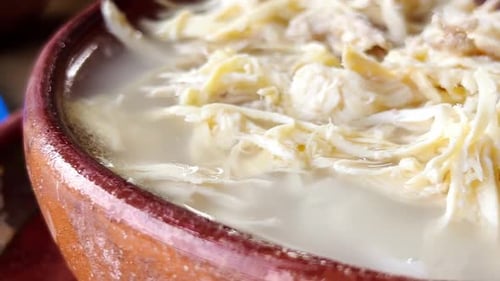 Shredded Chicken Close-Up Showing Texture Details camera pan