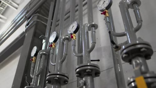 Pressure Meters in Thin Pipes in Chemical Plant Workshop