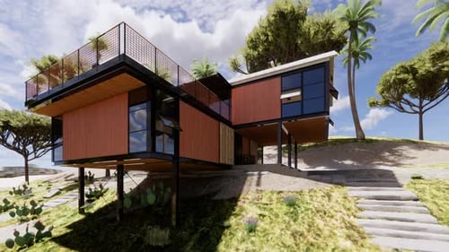 Modern Container Home on a Sunny Hillside