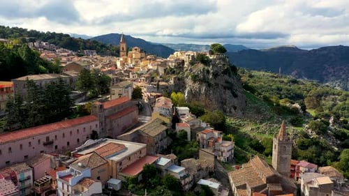 Amazing cityscape of Novara di Sicilia town. Aerial view of Novara di Sicilia, Sicily, Italy, Europe