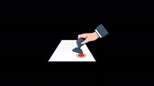 Dokument mit Handstempeln. Animationsvideo zum offiziellen Genehmigungskonzept — transparent