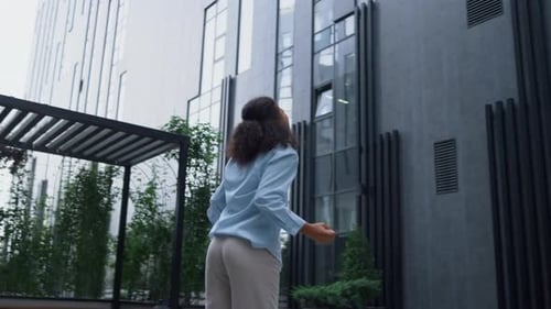 Upset Woman Crying Shout At Modern Office Building. Desperate Worker Get Fired. Destroyed Hopeles...