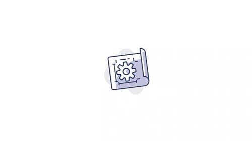 Line Art Blueprint Reveal with Rotating Gear Icon Animation