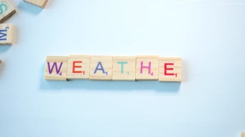 Spelling the Word Weather With Block Letters