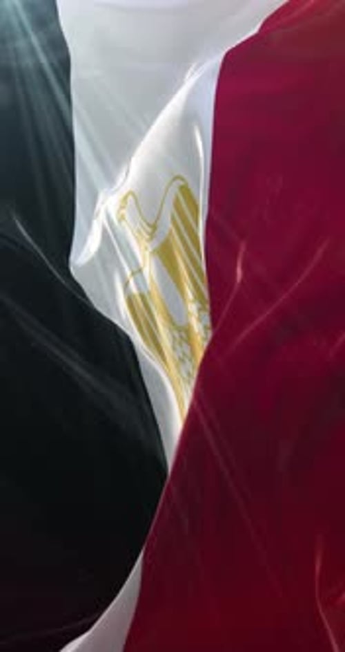 Realistic Vertical Egyptian Flag Waving in Slow Motion