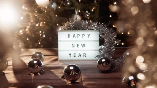 New Year's Holiday Decorations with Happy New Year Sign