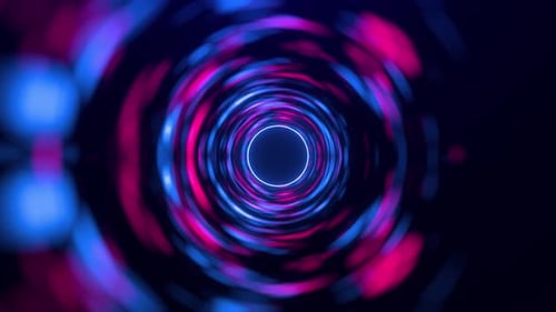 Digital futuristic tunnel or travel in time and space. Bright tunnel, warp speed, wormhole