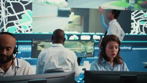 Call Center Employee Communicating Alternative Routes for Couriers