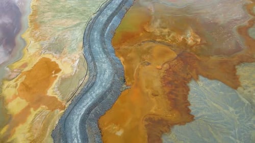 Aerial view of Mining activity. Apocalypse scenery. Earth destruction. Disruption of nature.