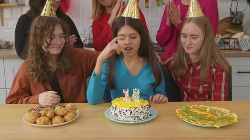 Teen Birthday Party With Friends in Kitchen