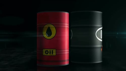 Oil crude brent petroleum fuel barrels in row