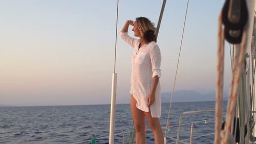 Woman Admire View While Sailing Boat on Sea Admire