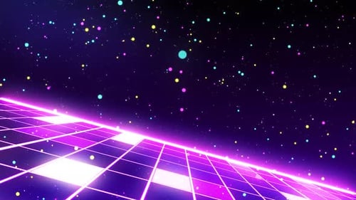 Retro Neon Grid and Starfield Abstract Motion Background