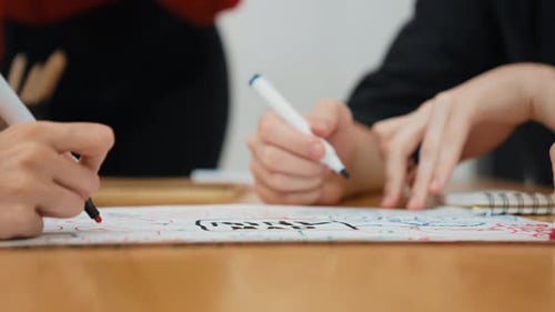 Brainstorming Session: Team Collaborating on Mind Map Together