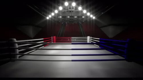 Empty Boxing Arena with Spotlight on the Ring