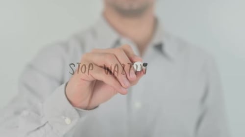 Hör auf zu warten, schreibe auf transparentem Bildschirm