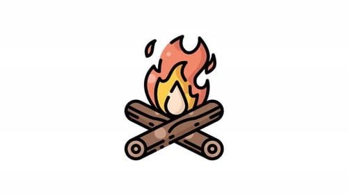 Campfire with two logs icon animation video