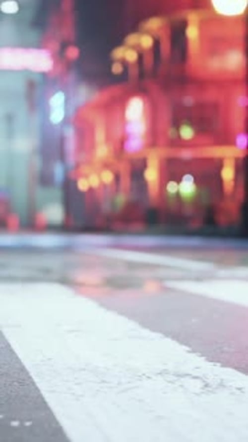 A City Street at Night with Neon Lights