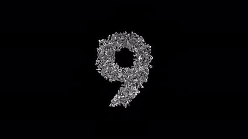 Number 9 Made of Numbers with Alpha Channel. 3D Font Number Animation. Transparent Background