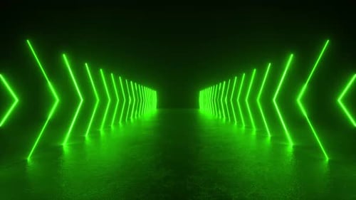 Green Lights Tunnel in Dark Room
