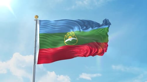 Karachay-Cherkessia Republic Flag Waving in Realistic Sky