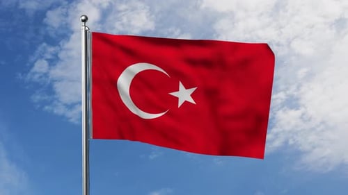 Waving Flag of Turkey Against Blue Sky Animation