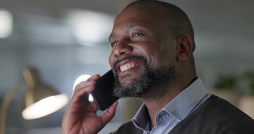 Black man, senior worker and phone call, networking and communication in b2b