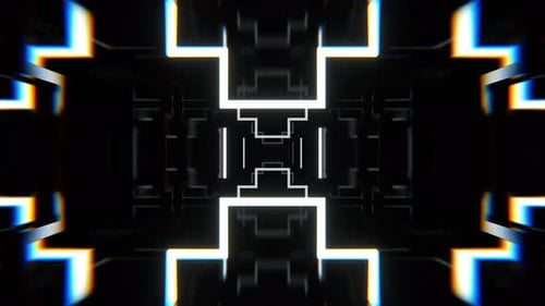 Red And White Neon Tunnel With Flashing Geometric Shapes Background Vj Loop I 4K