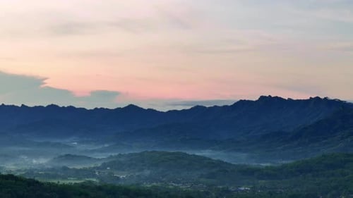 Aerial view mountain landscape in the morning with slightly misty morning.