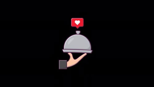 Cloche de service animée tenant la main avec une icône similaire. Vidéo sur le concept d'un excellent service - Transparente