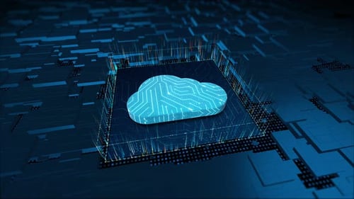 Futuristic Cloud Computing on Digital Circuit Board Animation