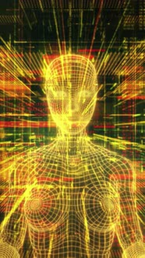 Futuristic Digital Human Wireframe AI Data Scan