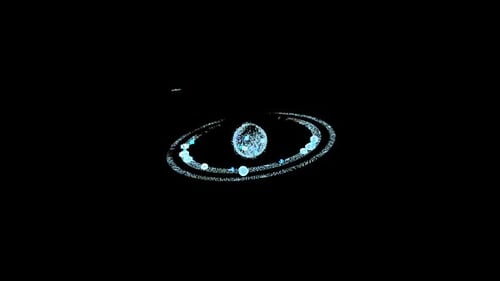 Interface Collection: Recorre el comienzo de un planeta con un anillo alrededor en el centro sobre un fondo oscuro