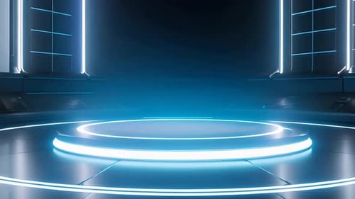 Futuristic Glowing Blue Circular Podium Stage Loop