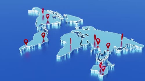 Carte du monde avec concept de localisation des destinations technologiques mondiales.