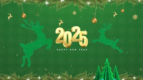 Christmas 2025, Happy New Year Green Background Looped 4K