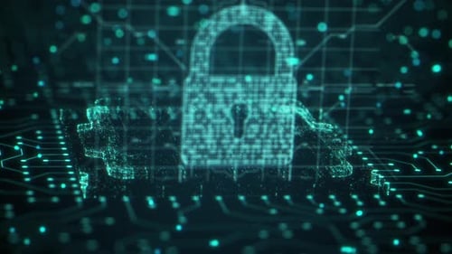 Security Hologram Virtual Hud Pin with Shield and Lock Concept of Finance Data Privacy and