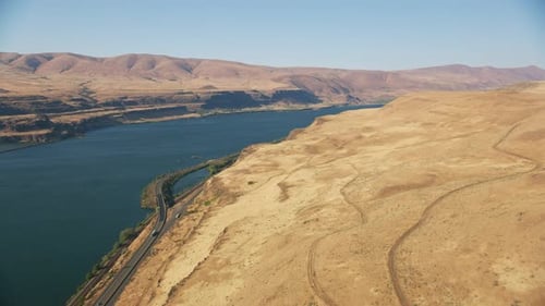 Oregon Circa-2021: Aerial View Of Columbia River Gorge. Shot With Cineflex From Helicopter With R...