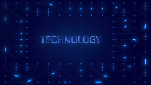 TECHNOLOGY Word Text with neon circuit board design or computer semiconductor design