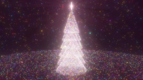 Magnifique sapin de Noël abstrait aux lumières scintillantes et aux étoiles brillantes - 4K